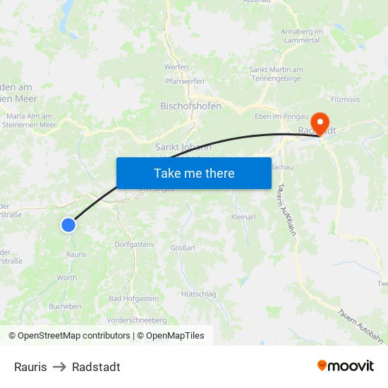 Rauris to Radstadt map