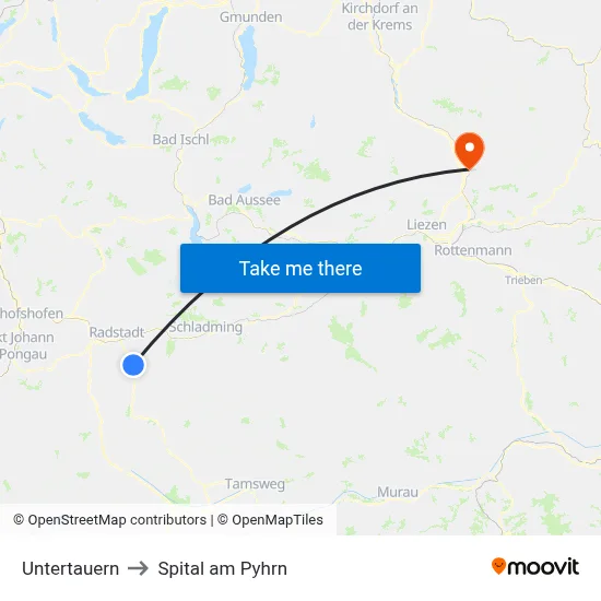 Untertauern to Spital am Pyhrn map