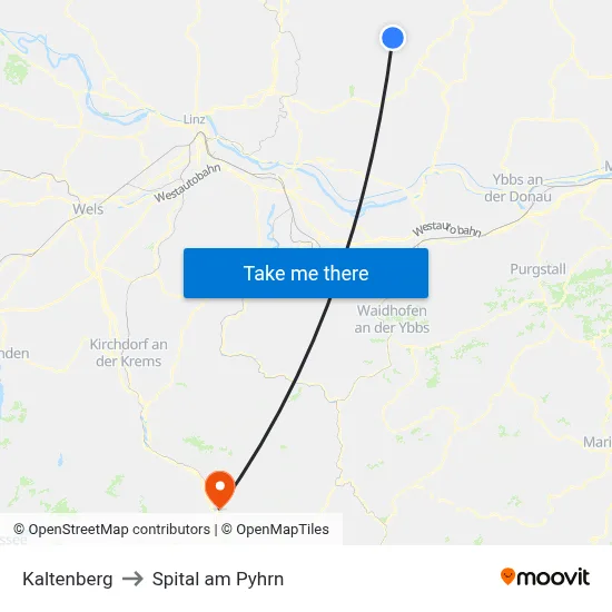 Kaltenberg to Spital am Pyhrn map