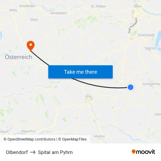 Olbendorf to Spital am Pyhrn map