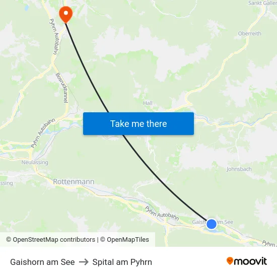Gaishorn am See to Spital am Pyhrn map