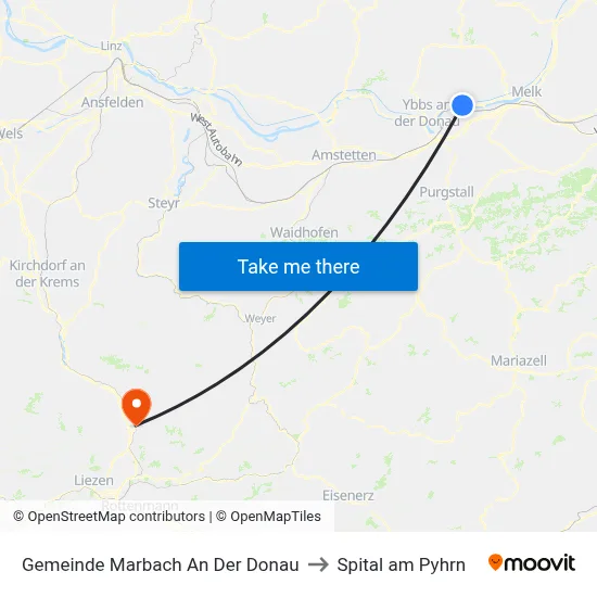 Gemeinde Marbach An Der Donau to Spital am Pyhrn map