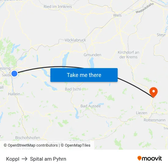 Koppl to Spital am Pyhrn map