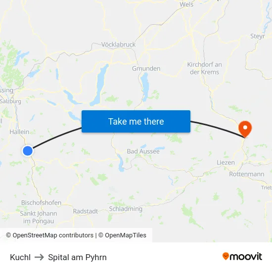 Kuchl to Spital am Pyhrn map