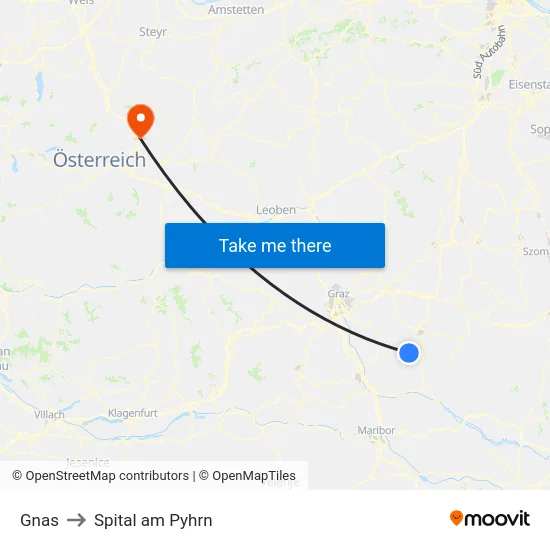 Gnas to Spital am Pyhrn map
