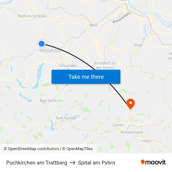 Puchkirchen am Trattberg to Spital am Pyhrn map