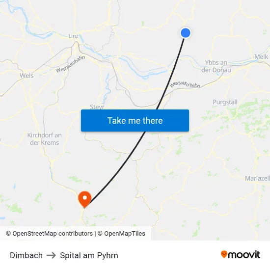 Dimbach to Spital am Pyhrn map