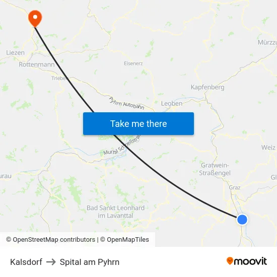 Kalsdorf to Spital am Pyhrn map