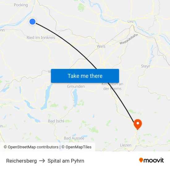 Reichersberg to Spital am Pyhrn map