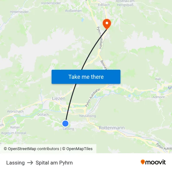 Lassing to Spital am Pyhrn map