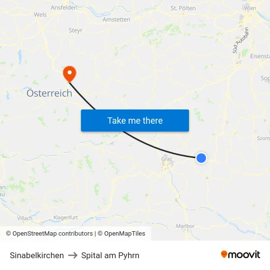 Sinabelkirchen to Spital am Pyhrn map