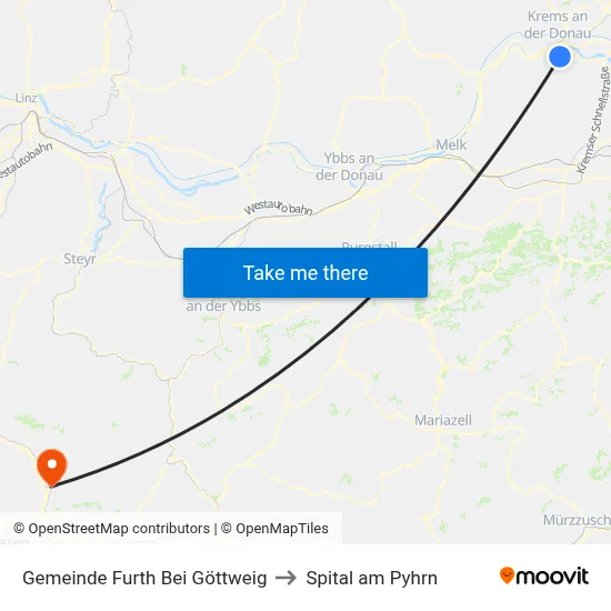Gemeinde Furth Bei Göttweig to Spital am Pyhrn map