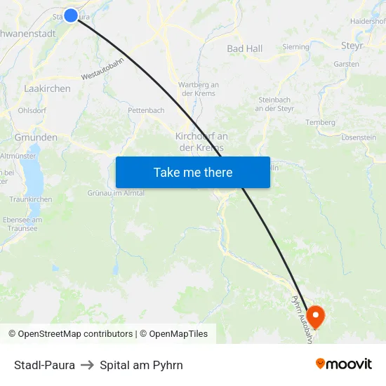 Stadl-Paura to Spital am Pyhrn map