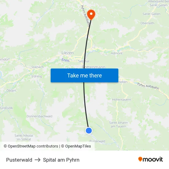 Pusterwald to Spital am Pyhrn map