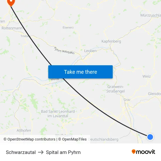 Schwarzautal to Spital am Pyhrn map