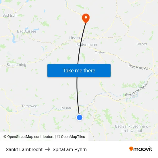 Sankt Lambrecht to Spital am Pyhrn map