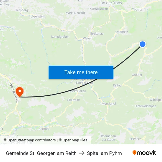 Gemeinde St. Georgen am Reith to Spital am Pyhrn map