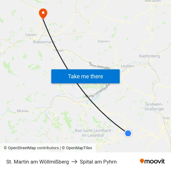 St. Martin am Wöllmißberg to Spital am Pyhrn map