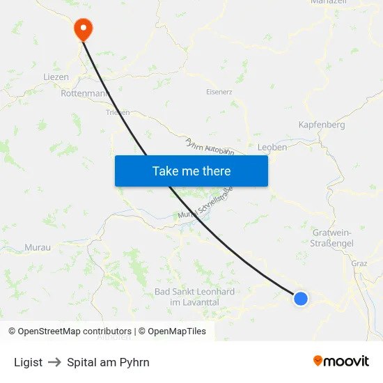 Ligist to Spital am Pyhrn map