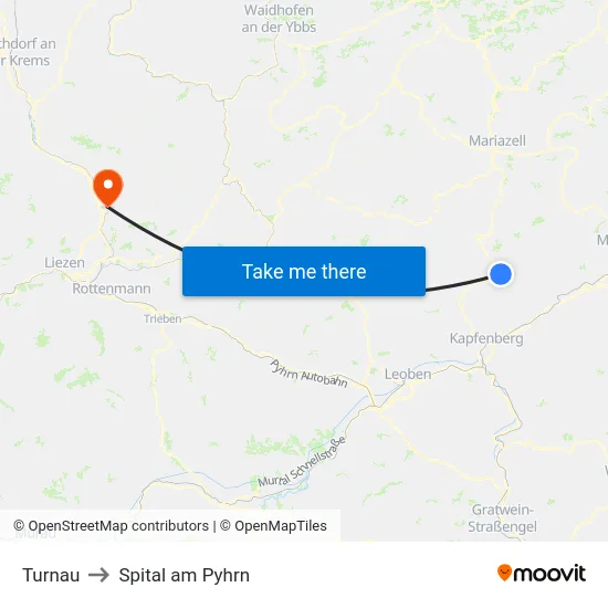 Turnau to Spital am Pyhrn map