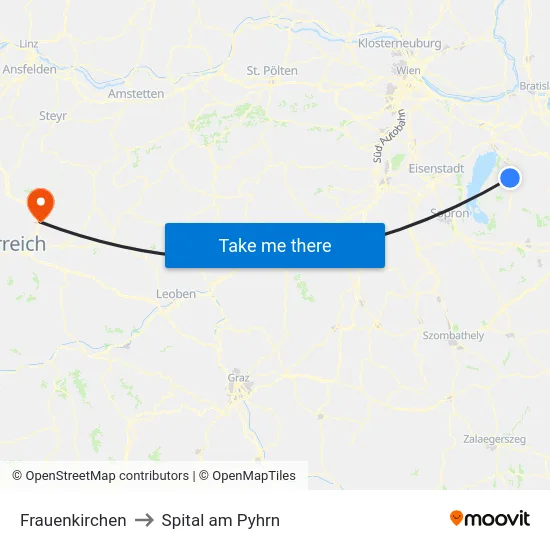 Frauenkirchen to Spital am Pyhrn map