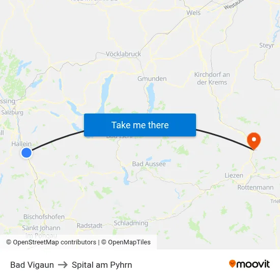 Bad Vigaun to Spital am Pyhrn map