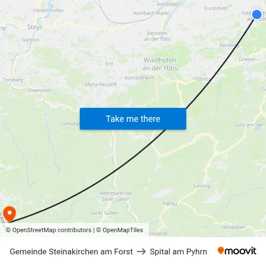 Gemeinde Steinakirchen am Forst to Spital am Pyhrn map