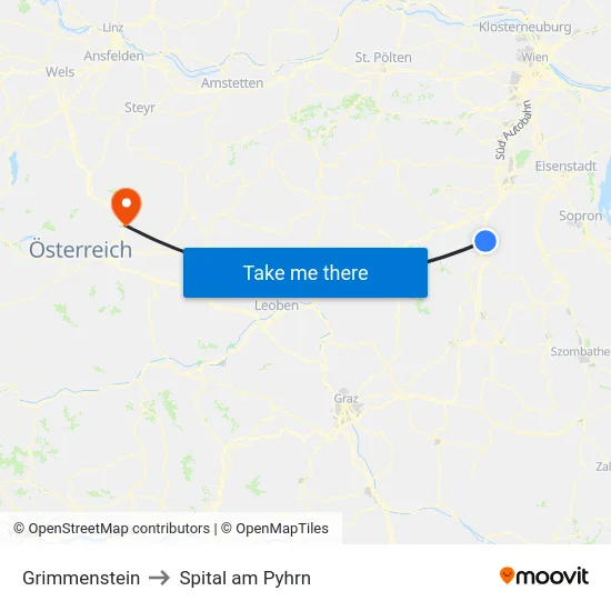 Grimmenstein to Spital am Pyhrn map