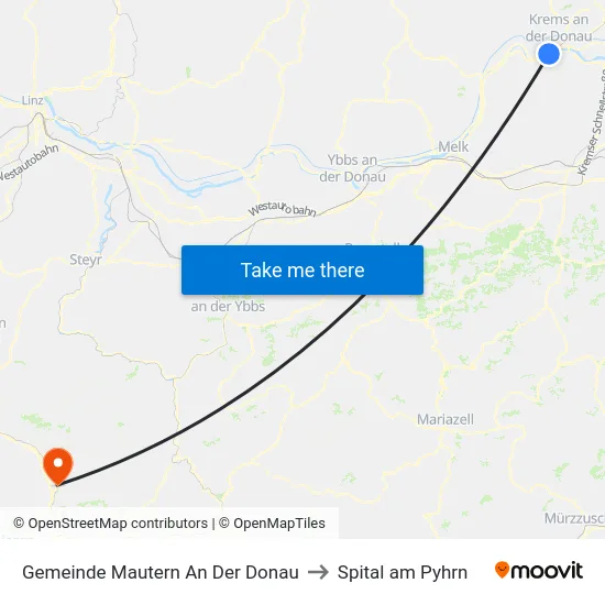 Gemeinde Mautern An Der Donau to Spital am Pyhrn map