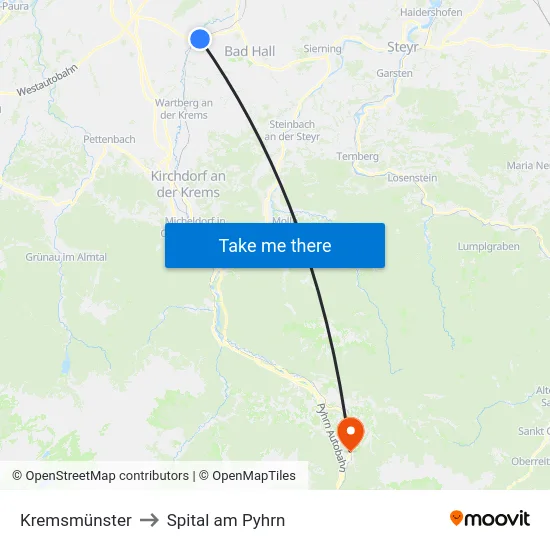 Kremsmünster to Spital am Pyhrn map