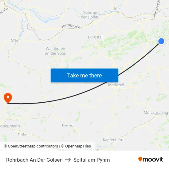 Rohrbach An Der Gölsen to Spital am Pyhrn map