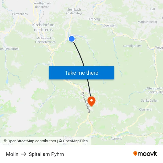 Molln to Spital am Pyhrn map
