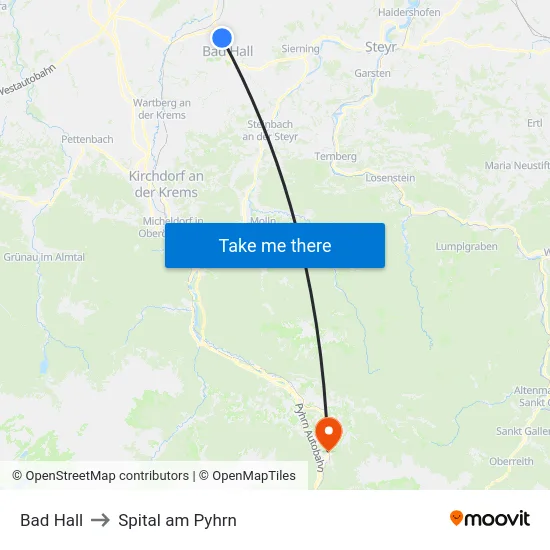 Bad Hall to Spital am Pyhrn map