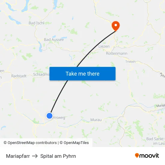 Mariapfarr to Spital am Pyhrn map