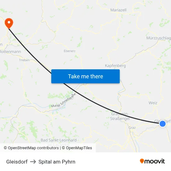 Gleisdorf to Spital am Pyhrn map