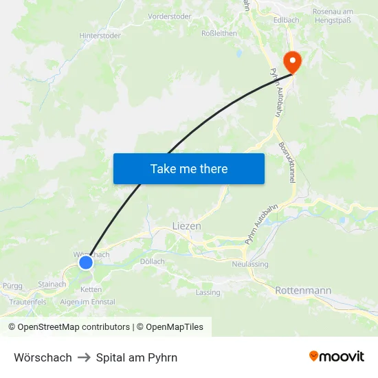 Wörschach to Spital am Pyhrn map