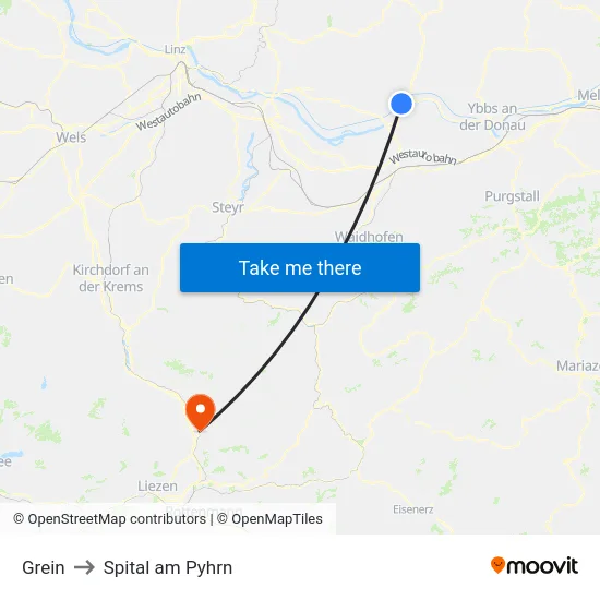 Grein to Spital am Pyhrn map