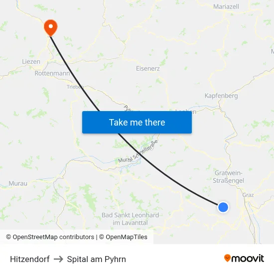 Hitzendorf to Spital am Pyhrn map