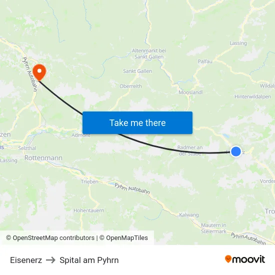 Eisenerz to Spital am Pyhrn map