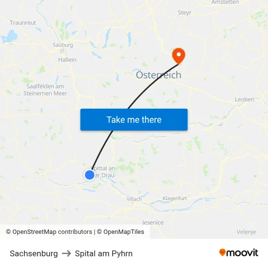 Sachsenburg to Spital am Pyhrn map