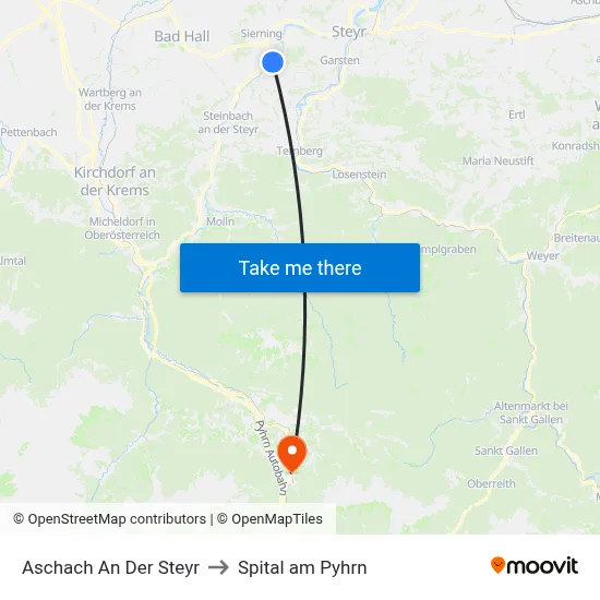 Aschach An Der Steyr to Spital am Pyhrn map