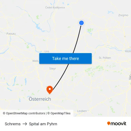 Schrems to Spital am Pyhrn map