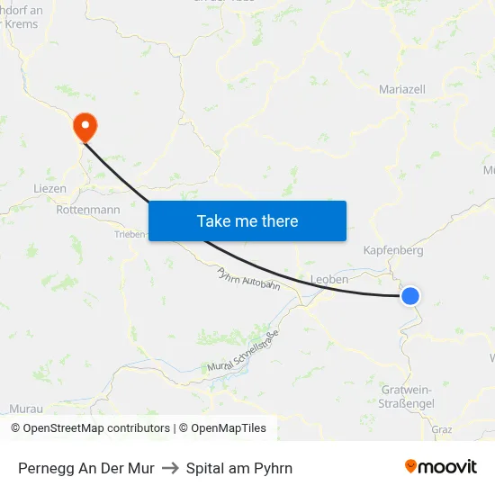 Pernegg An Der Mur to Spital am Pyhrn map