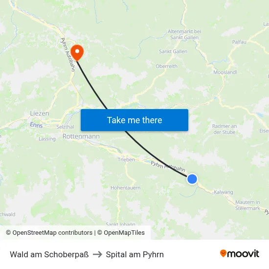 Wald am Schoberpaß to Spital am Pyhrn map