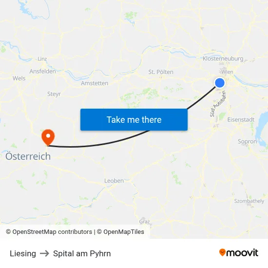 Liesing to Spital am Pyhrn map