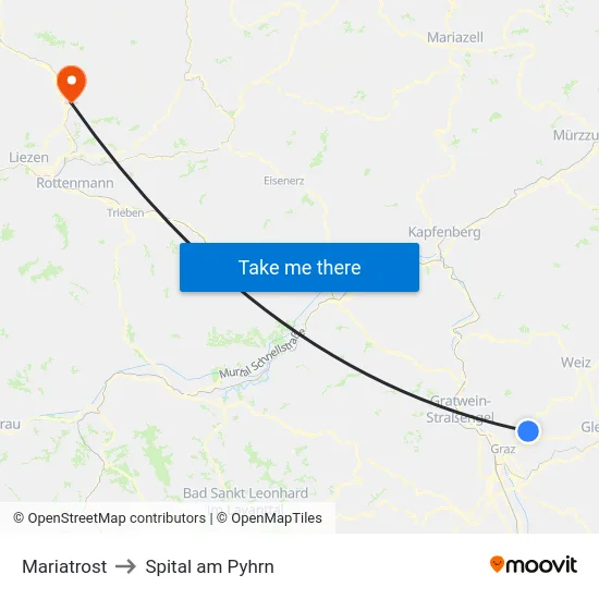 Mariatrost to Spital am Pyhrn map