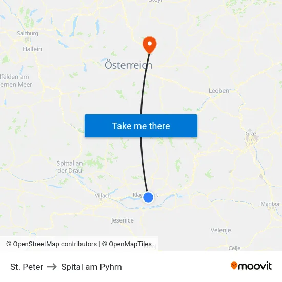 St. Peter to Spital am Pyhrn map