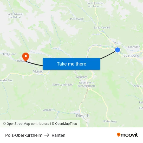 Pöls-Oberkurzheim to Ranten map