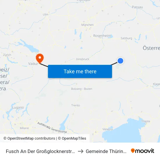 Fusch An Der Großglocknerstraße to Gemeinde Thüringen map