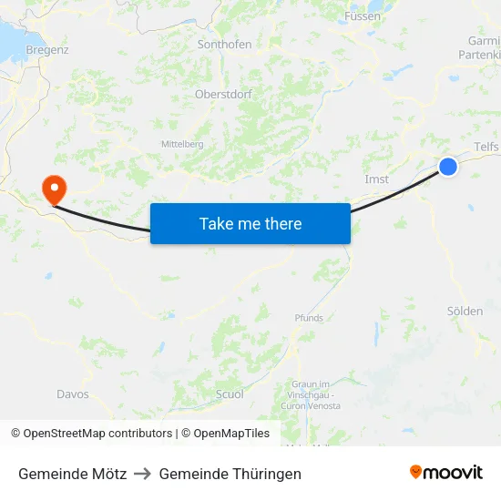 Gemeinde Mötz to Gemeinde Thüringen map
